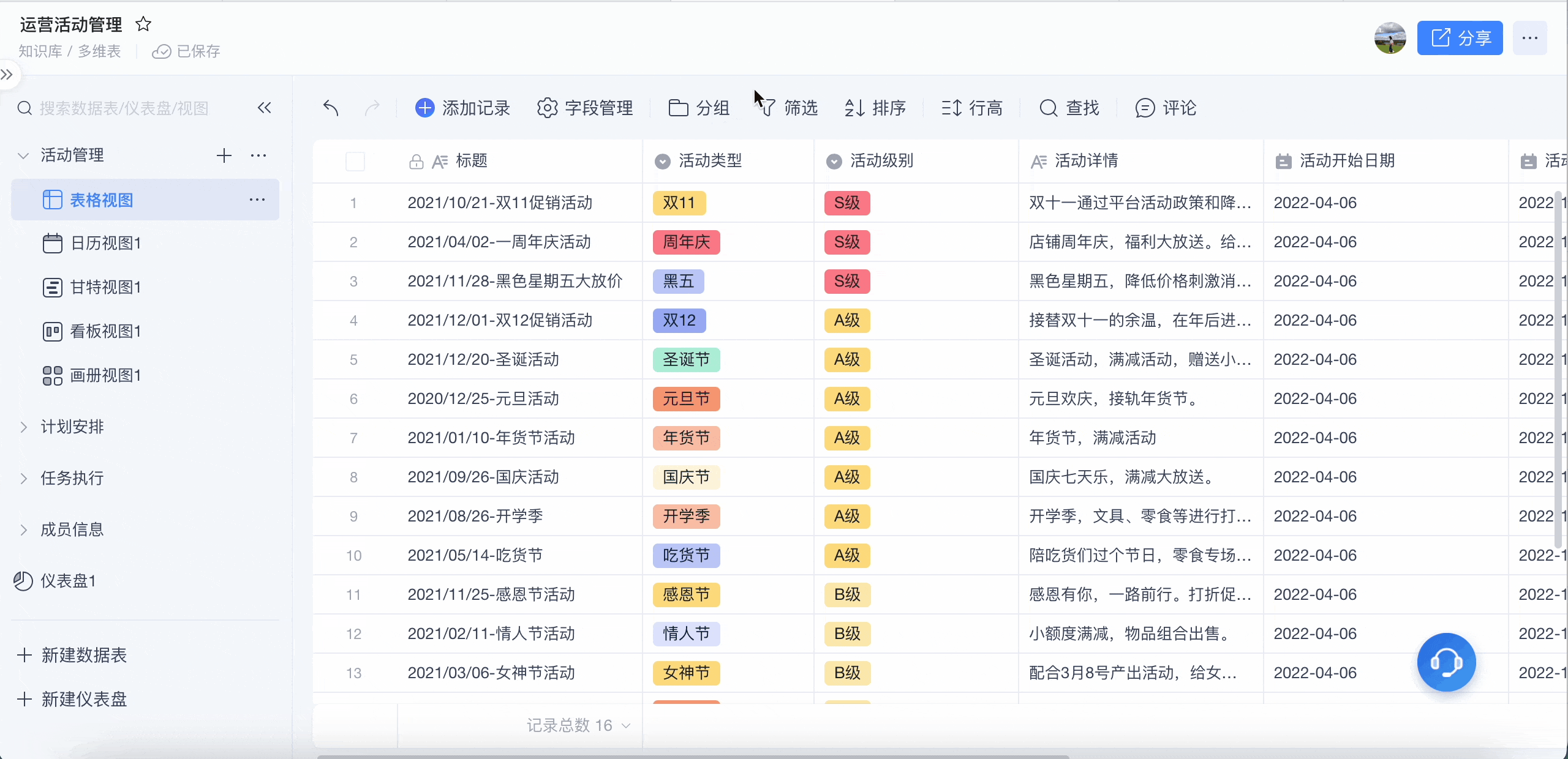图说：钉钉AI表格展示图（钉钉文档学习中心供图）