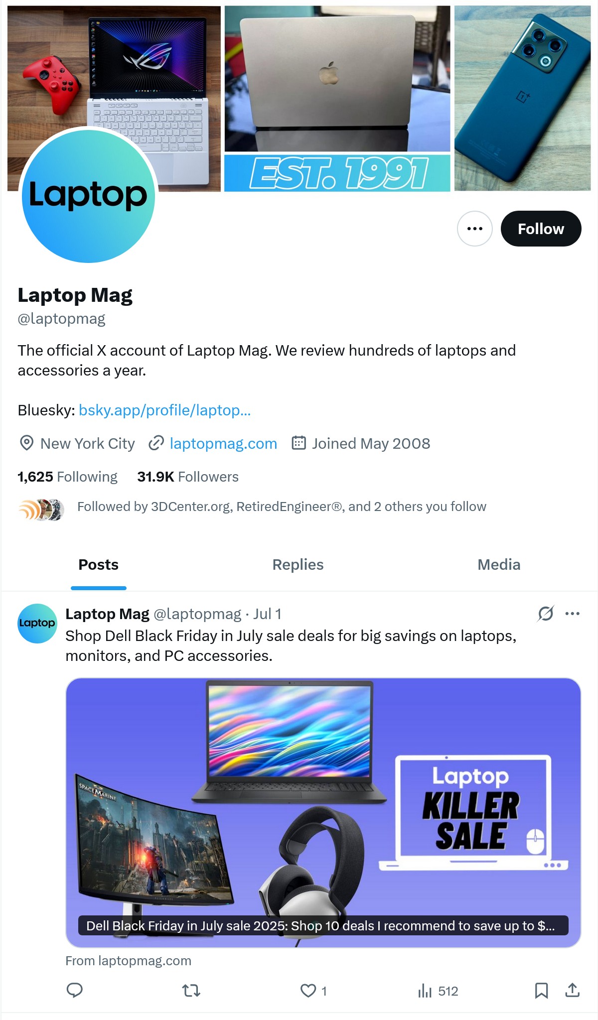 ▲ Laptop Mag 的 X 账号最新动态