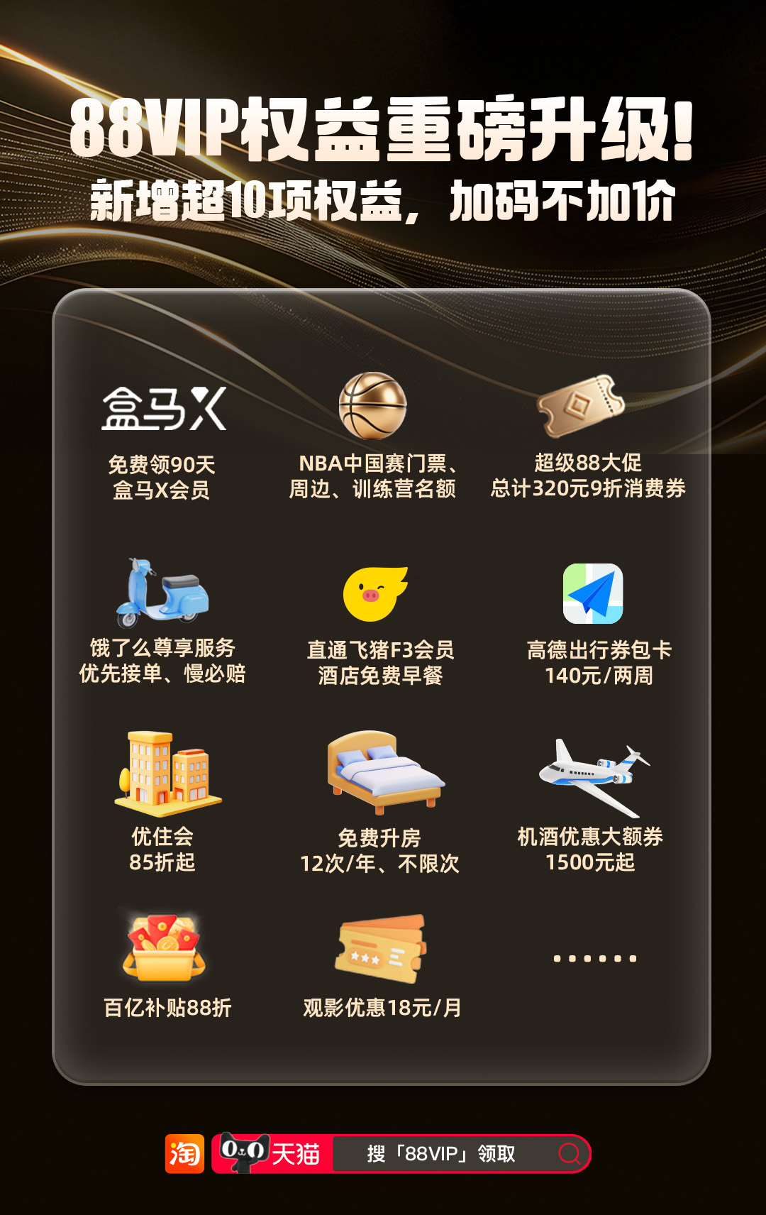 淘宝88VIP 权益再更新，88 元可开通原价258 元的盒马X 会员年卡