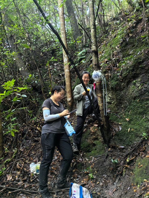 王焓（右）与张瀚在福建龙岩亚热带山区的常绿阔叶林测量和记录树干的呼吸速率。大家可能以为树干只有“死结构”，</p><p cms-style=
