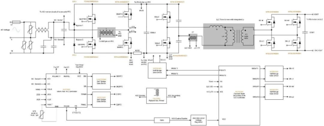 图 5.基于 SiC的 3 kW 图腾柱 PFC和 LLC电源