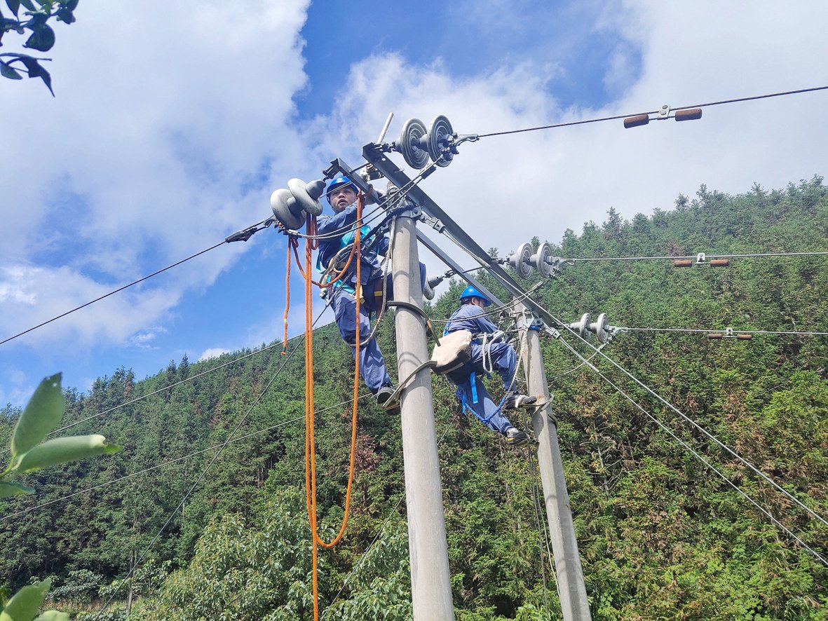图为南方电网广西新电力集团西林供电公司八达供电所对10千伏线路登检消缺。　农佳龙　摄