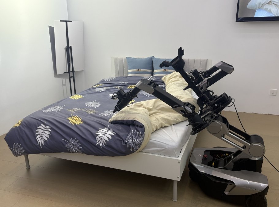 星海图展台演示机器人铺床