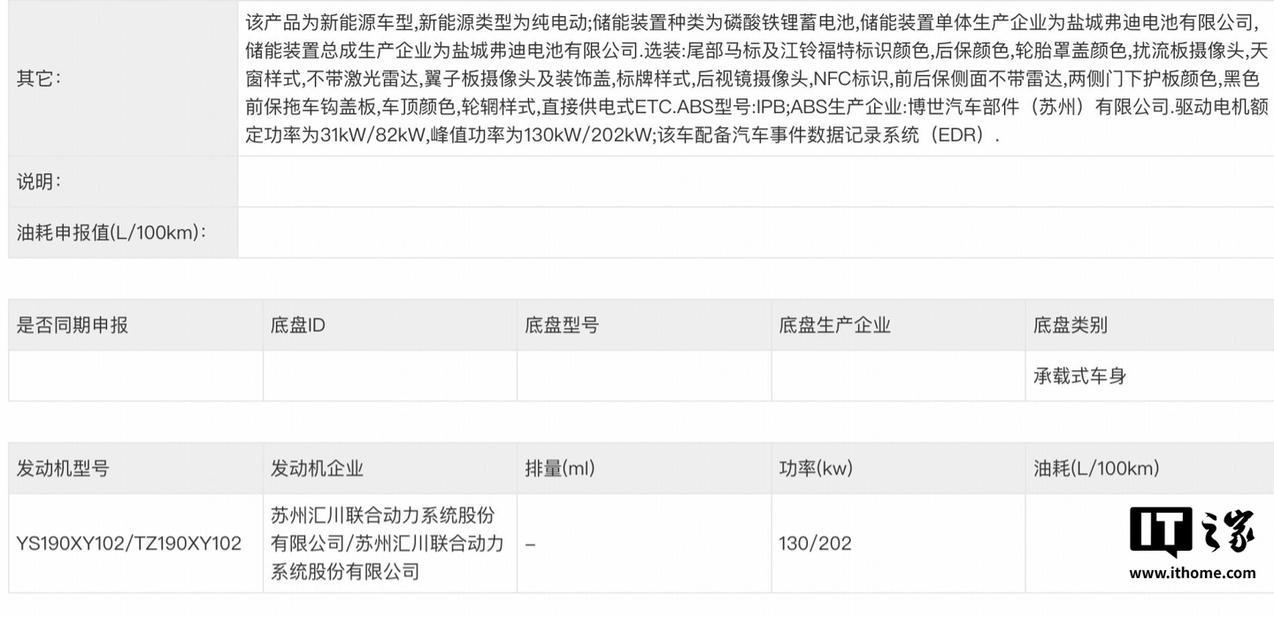 福特烈马新能源（纯电版）动力信息