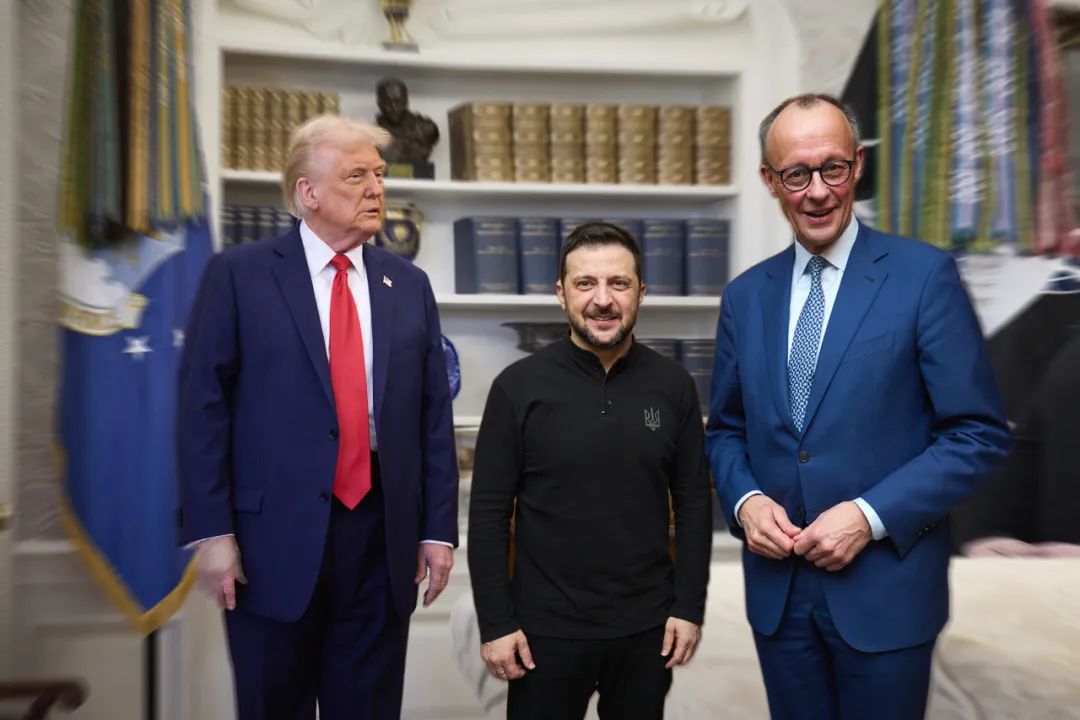 默茨与泽连斯基会见特朗普。图片来源:视觉中国