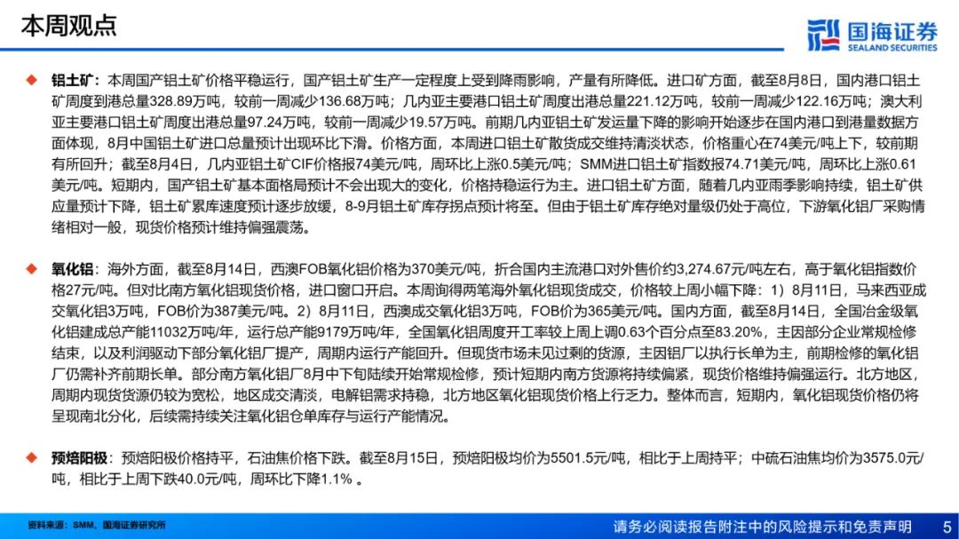 【国海能源开采】铝行业周报:下游铝加工开工率回升,静待库存拐点