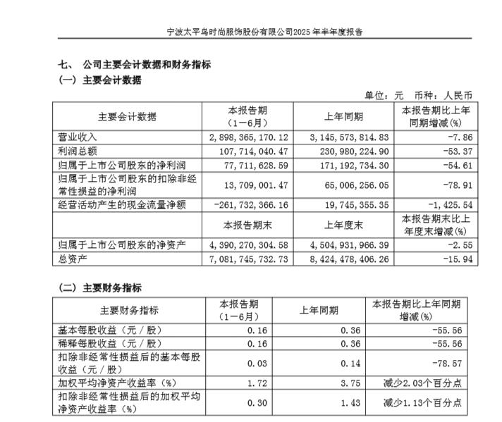 太平鸟2025年半年度报告截图，下同
