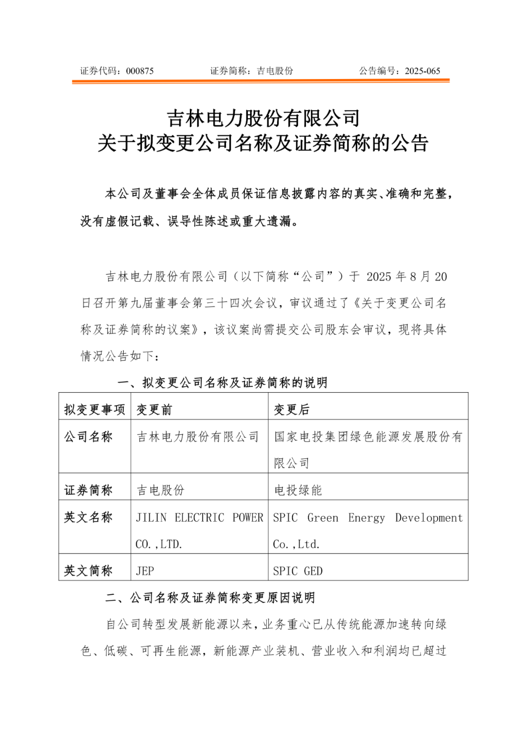 吉电股份更名！