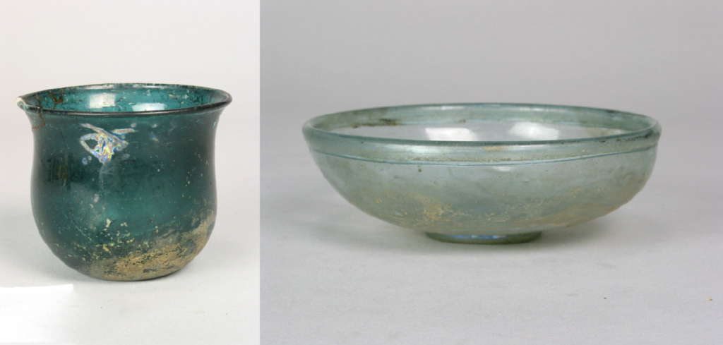 冯素弗墓出土的玻璃杯（左）、玻璃碗（右）。图片来源：辽宁省博物馆官网