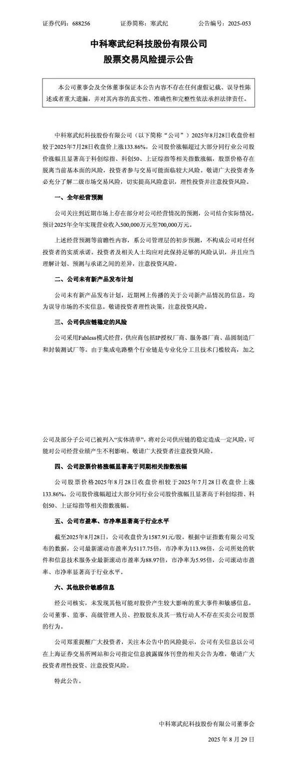 A股“新股王”寒武紀，發(fā)布重要公告
