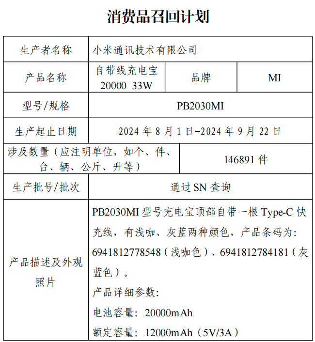 小米召回超14万台充电宝|小米_新浪财经_新浪网