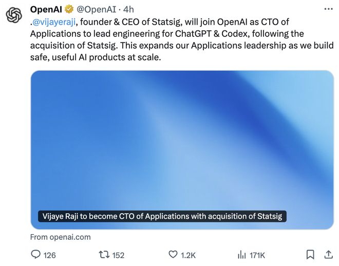 ▲OpenAI的社交平台X推文截图