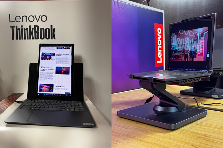 ▲ 左：联想 ThinkBook VertiFlex 概念机