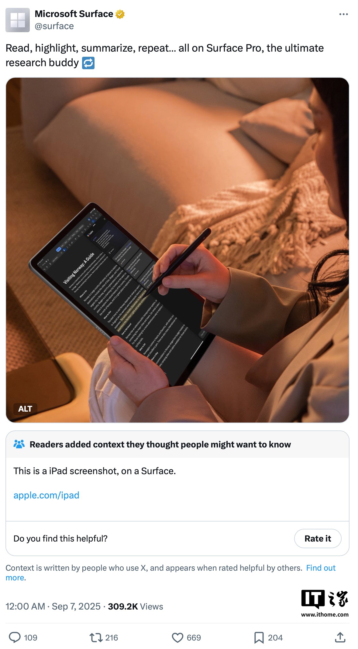 微软 Surface Pro 广告闹乌龙，错误使用苹果 iPadOS 截图
