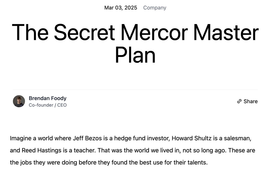 Mercor 联合创始人兼 CEO 公开博文 ｜图片来源：Mercor