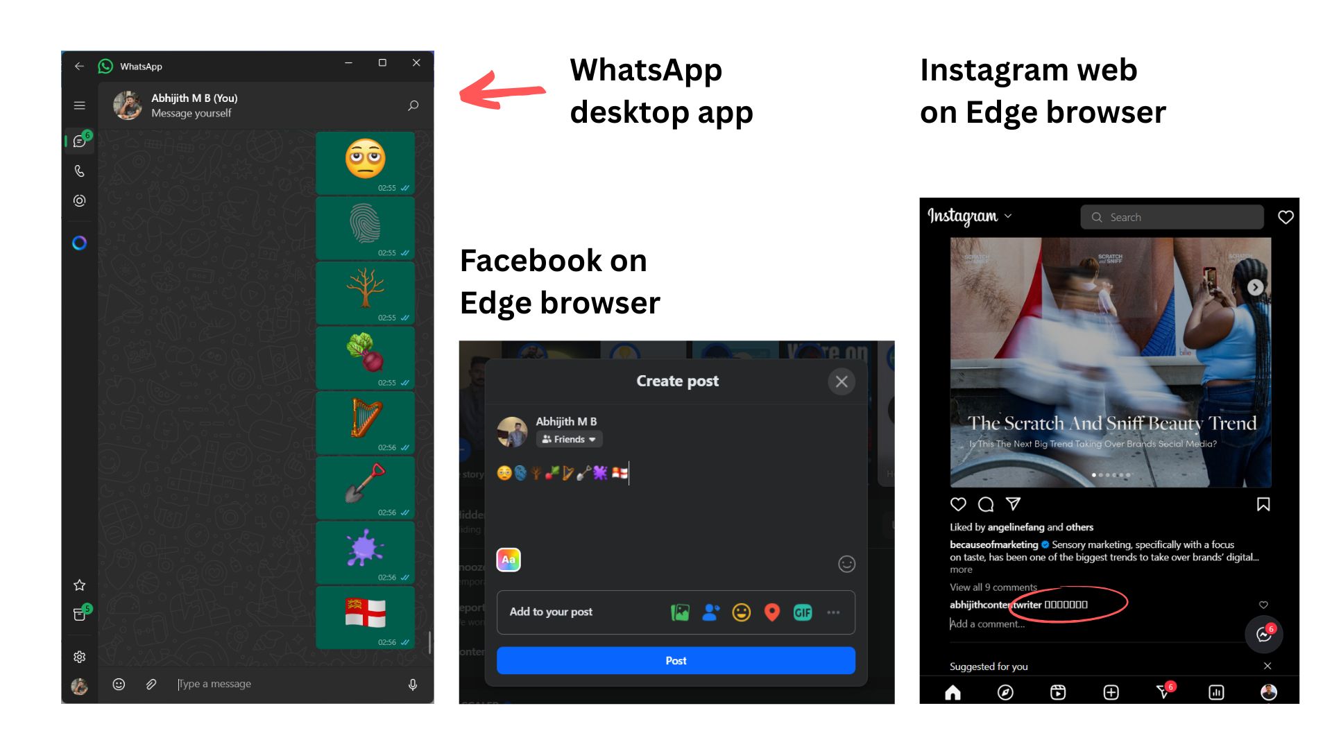 WhatsApp 和 Instagram 渲染效果