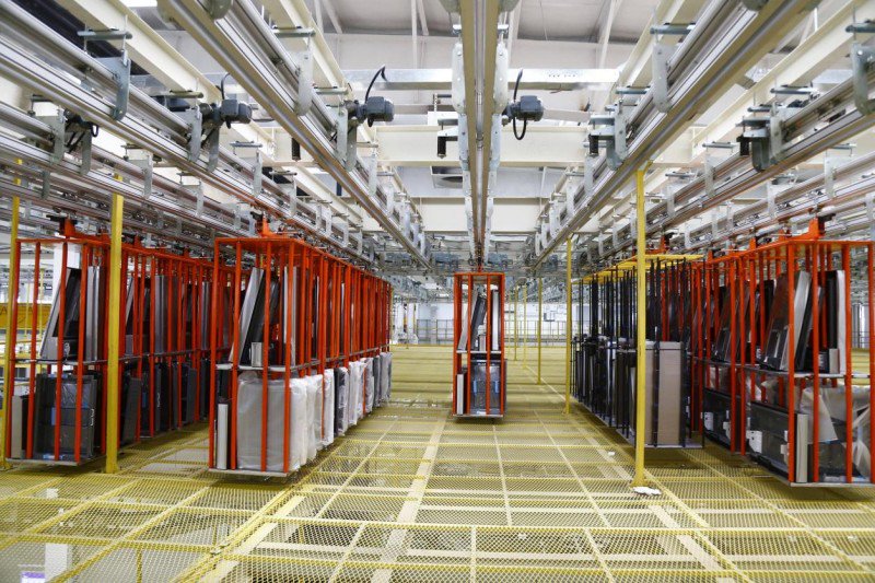 图：全模块物联柔性拉通模式下的门体摩擦杆悬挂链（FDS）智能齐套