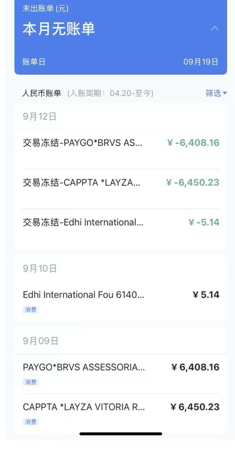 柯林被盗刷账单已清零。受访者供图