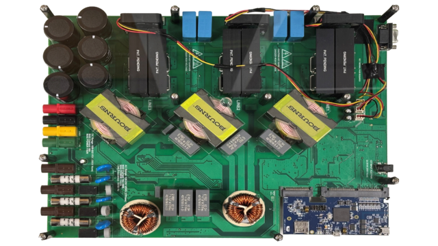 图 4：双向三相参考设计电路板照片和方框图