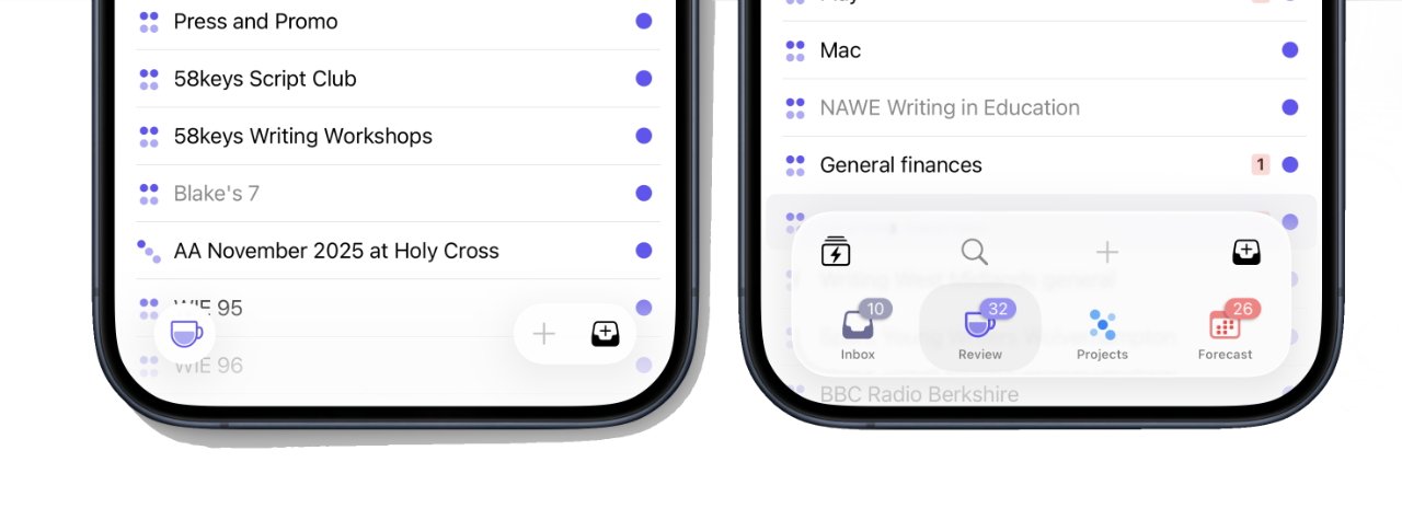 OmniFocus 在用户滚动时平滑地将控件移开