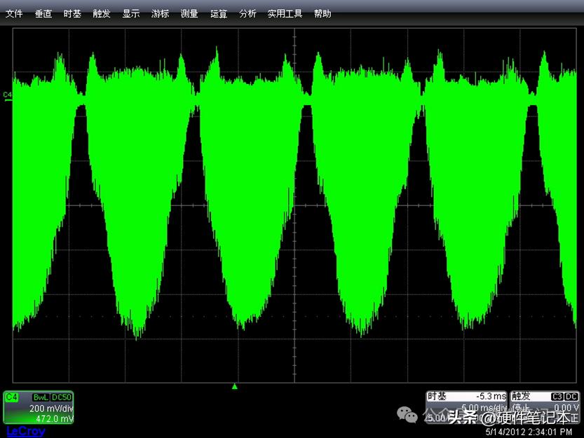 图24 使用二极管串联稳压管钳位，二极管上的电流波形，53.5V 37.4A 200mA/div