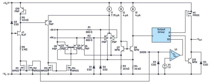 图1. 内部结构的简化表示（取自ADA4098-1）。
