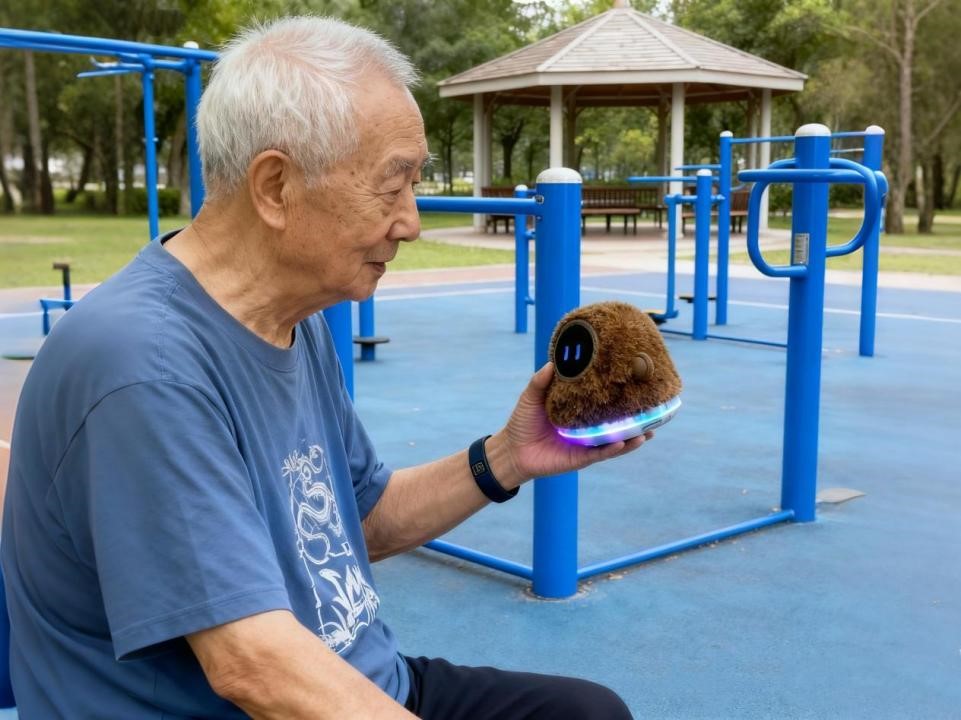 图为老人在使用小智AI“毛绒玩具”。资料照片