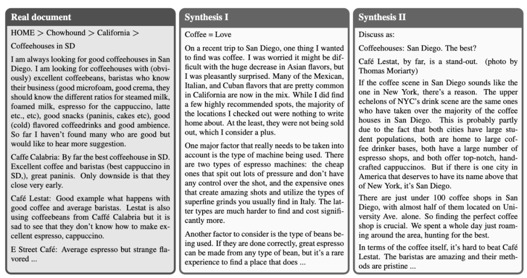 原始文本与合成文本变体的对比。