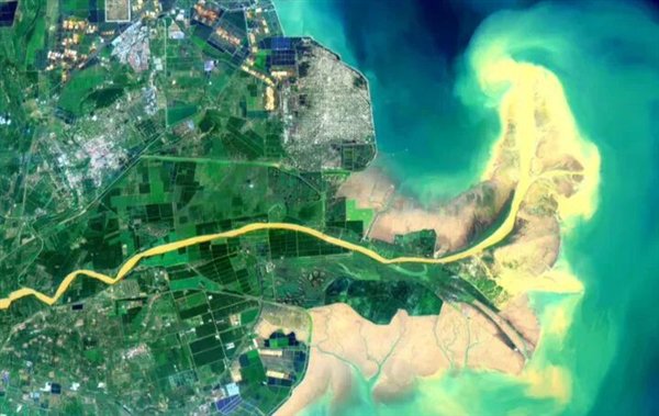 黄河入海口（来源：山东东营黄河入海口卫星图，8.14）