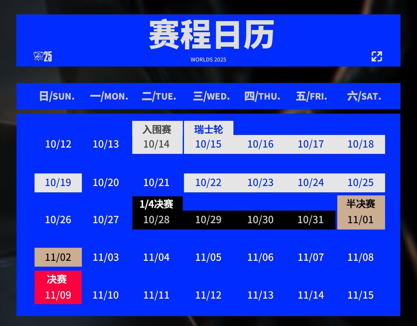 英雄联盟》2025 全球总决赛入围赛及瑞士轮赛程公布，10 月14 日起在京举行