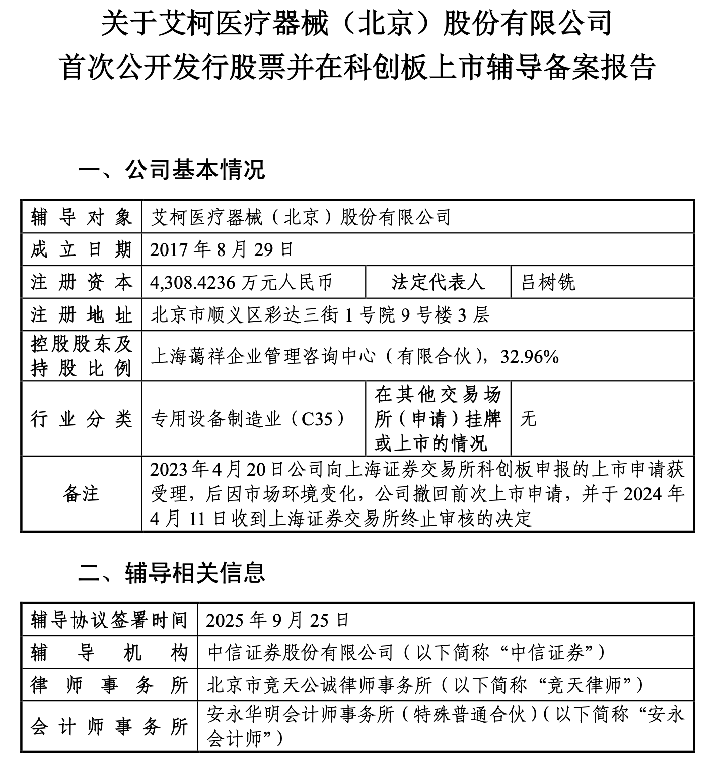 艾柯医疗拟重启科创板IPO 系神经介入类创新器械研发商 红杉中国为其第二大股东