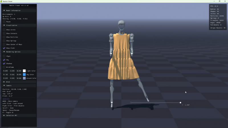 一段展示Style3D求解器在Newton上运行的视频