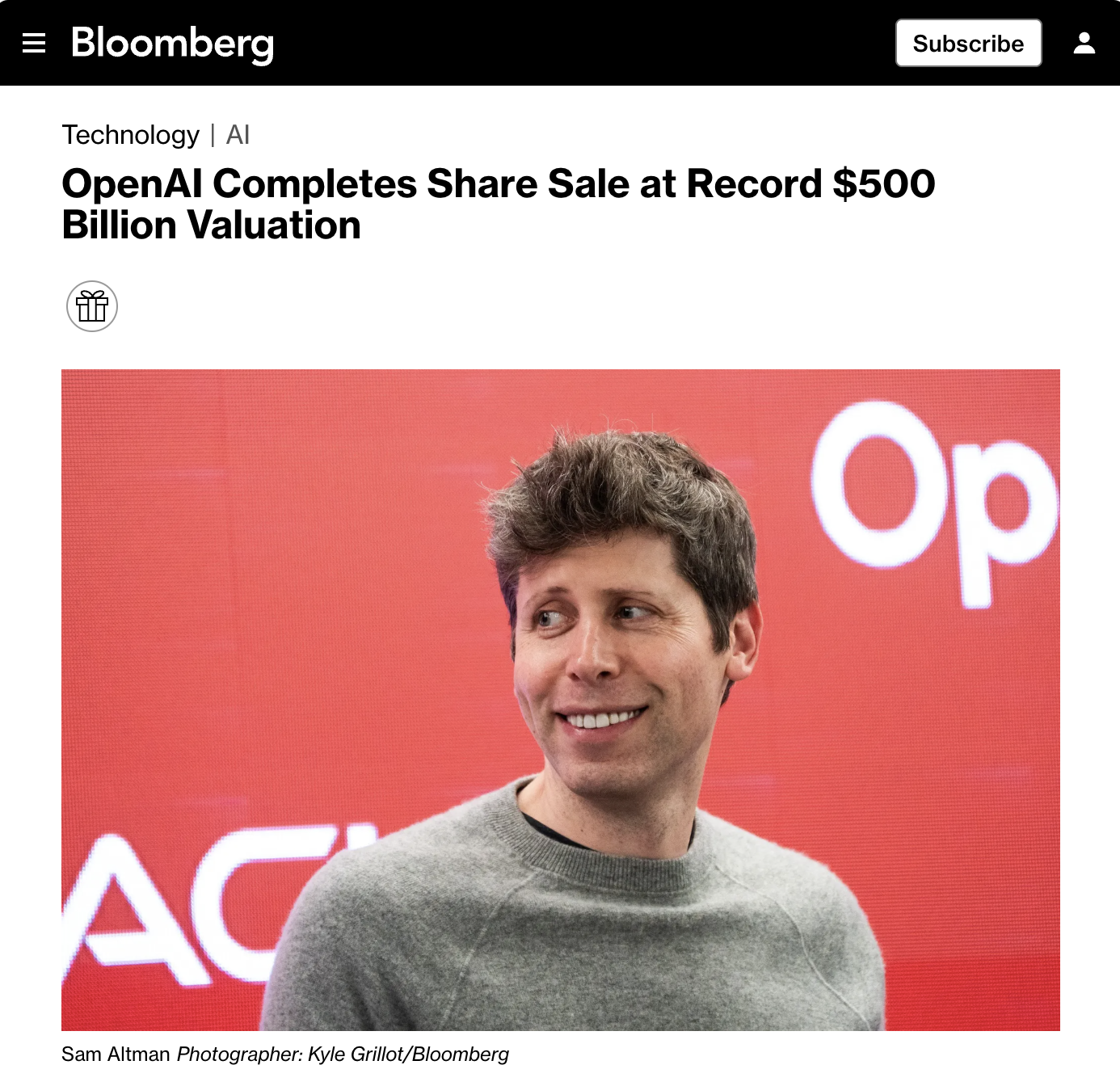 OpenAI 被曝完成股份出售，估值达5000 亿美元创新高