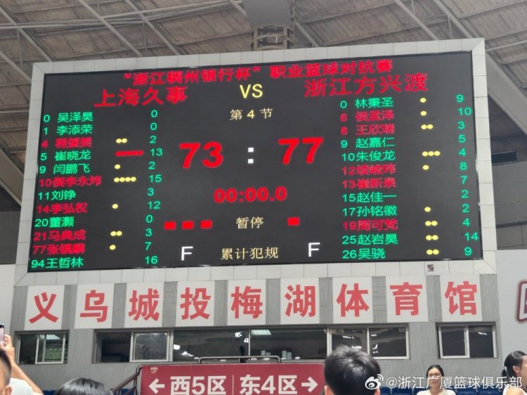 广厦热身赛77-73胜上海 赵岩昊14分 王哲林16分&张镇麟7分