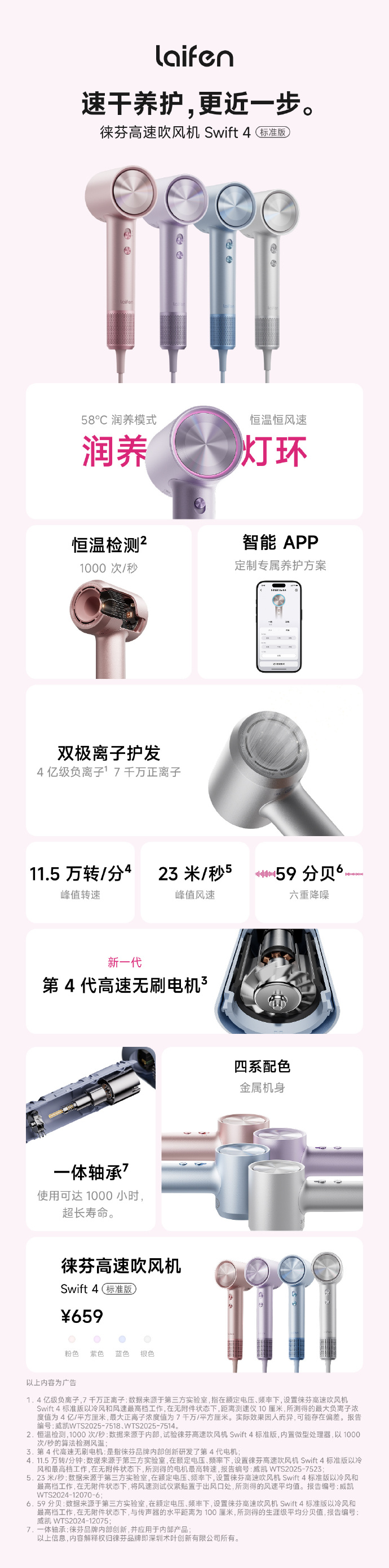 京东徕芬高速吹风机 Swift 4（标准版）659 元（国补价 560. 15 元）直达链接