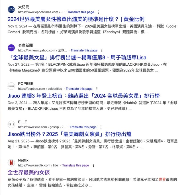 谷歌呈现的是和关键词最高度相关、权重最高的链接｜图片来源：Google