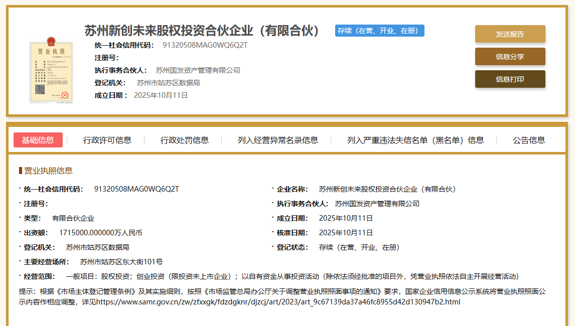 171.5亿，苏州国资成立新基金