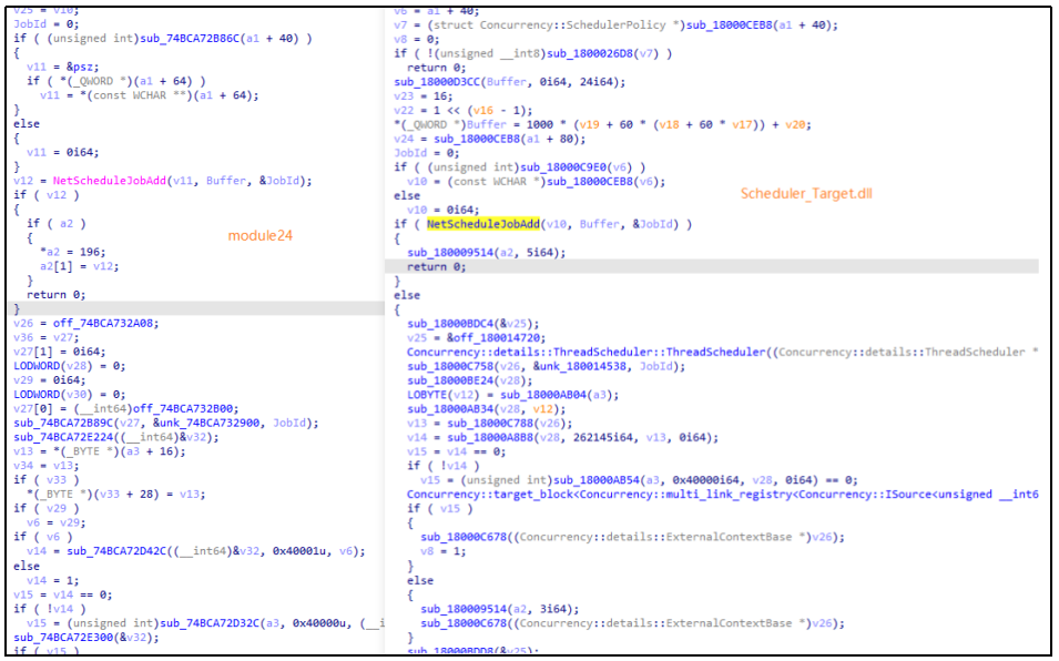 ▲ module23（左）与 Packages_Target.dll（右）代码同源性对比