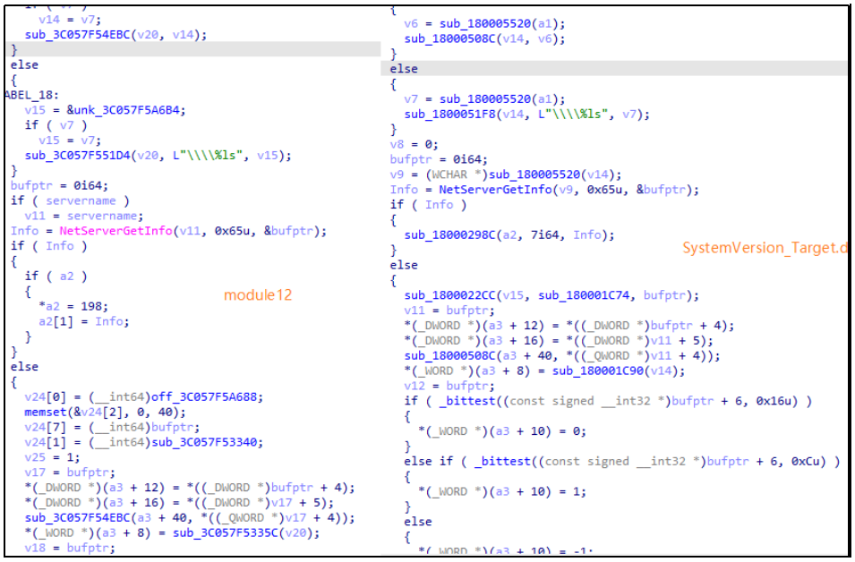 ▲ module12（左）与 SystemVersion_Target.dll（右）代码同源性对比