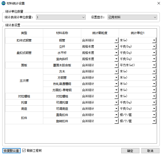 图10 统计设置
