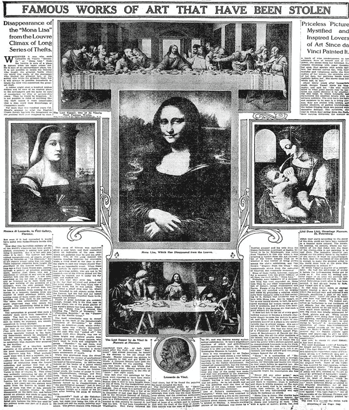 当时的报纸，刊登《蒙娜丽莎》被盗消息