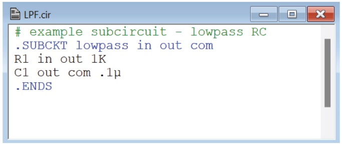 图8 简单RC滤波器的.SUBCKT模型