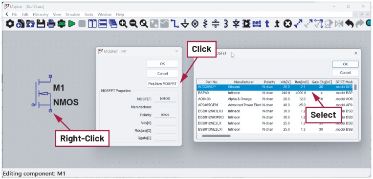 图1 使用LTspice元件库中的NMOS模型