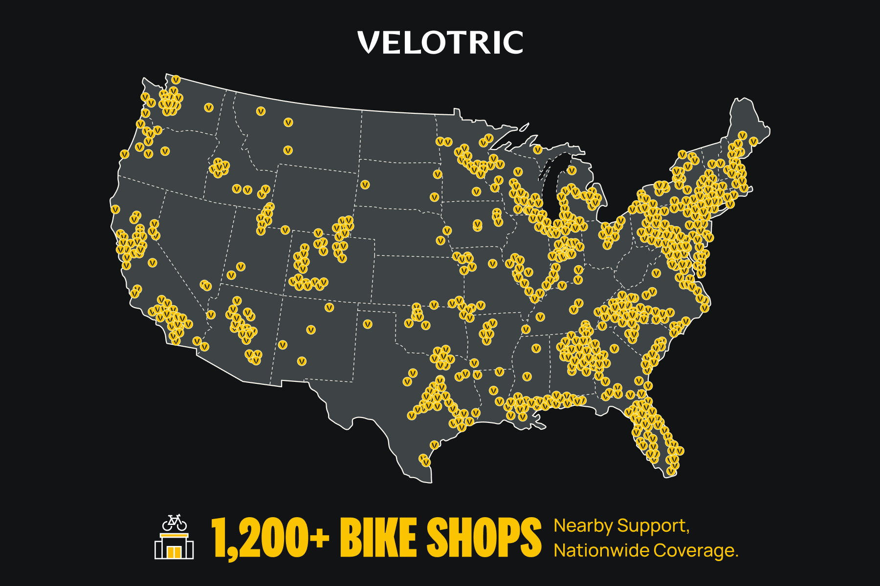 Velotric 的全美经销商分布图｜图片来源：Velotric