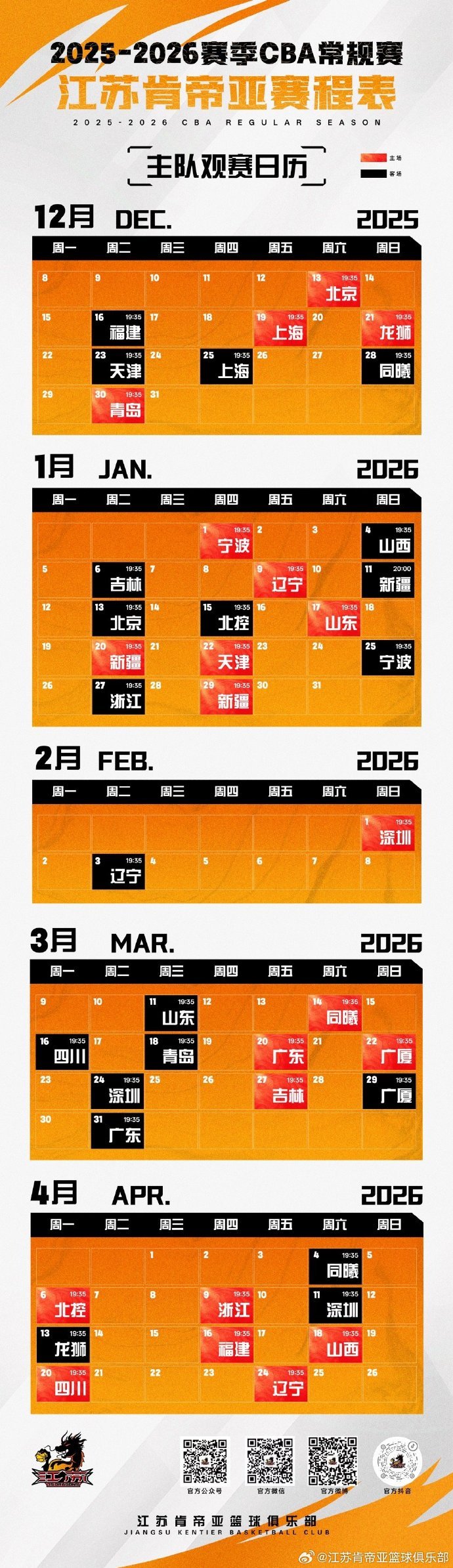 战火重燃!2025-26赛季CBA常规赛江苏男篮赛程出炉!