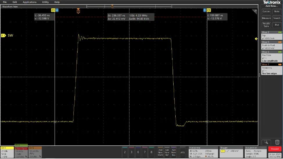 图 7-1 增强型 HotRod QFN 封装高侧 FET 振铃