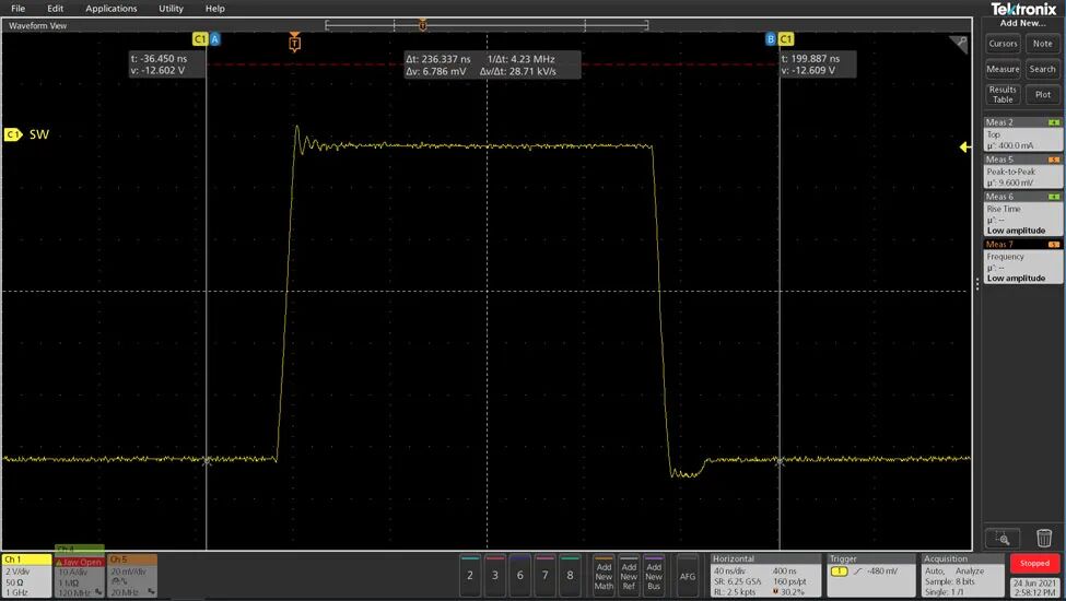 图 7-2 HotRod 封装高侧 FET 振铃