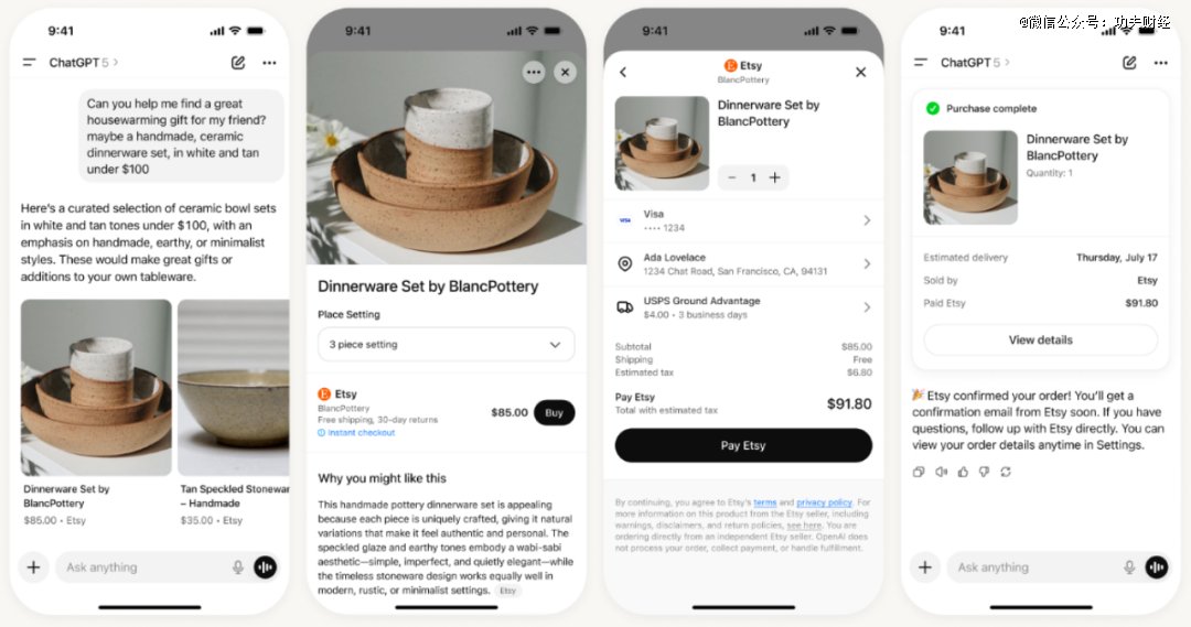 OpenAI在官网展示通过ChatGPT购物的流程