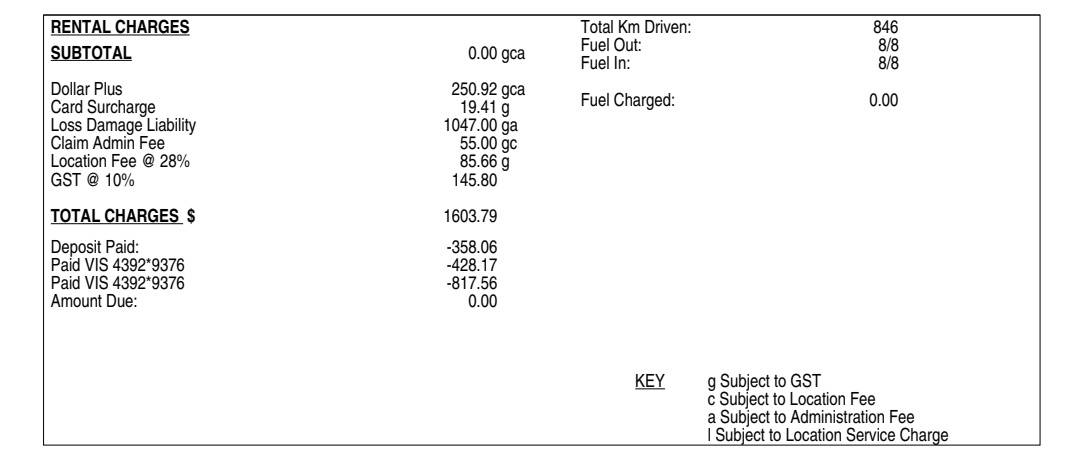 图2：道乐租车行开具的收款单(受访者供图)