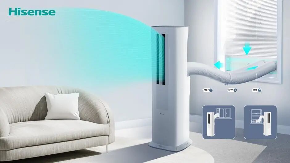 搭载“移动空调免排水与竖向舒适送风新技术”的海信空调